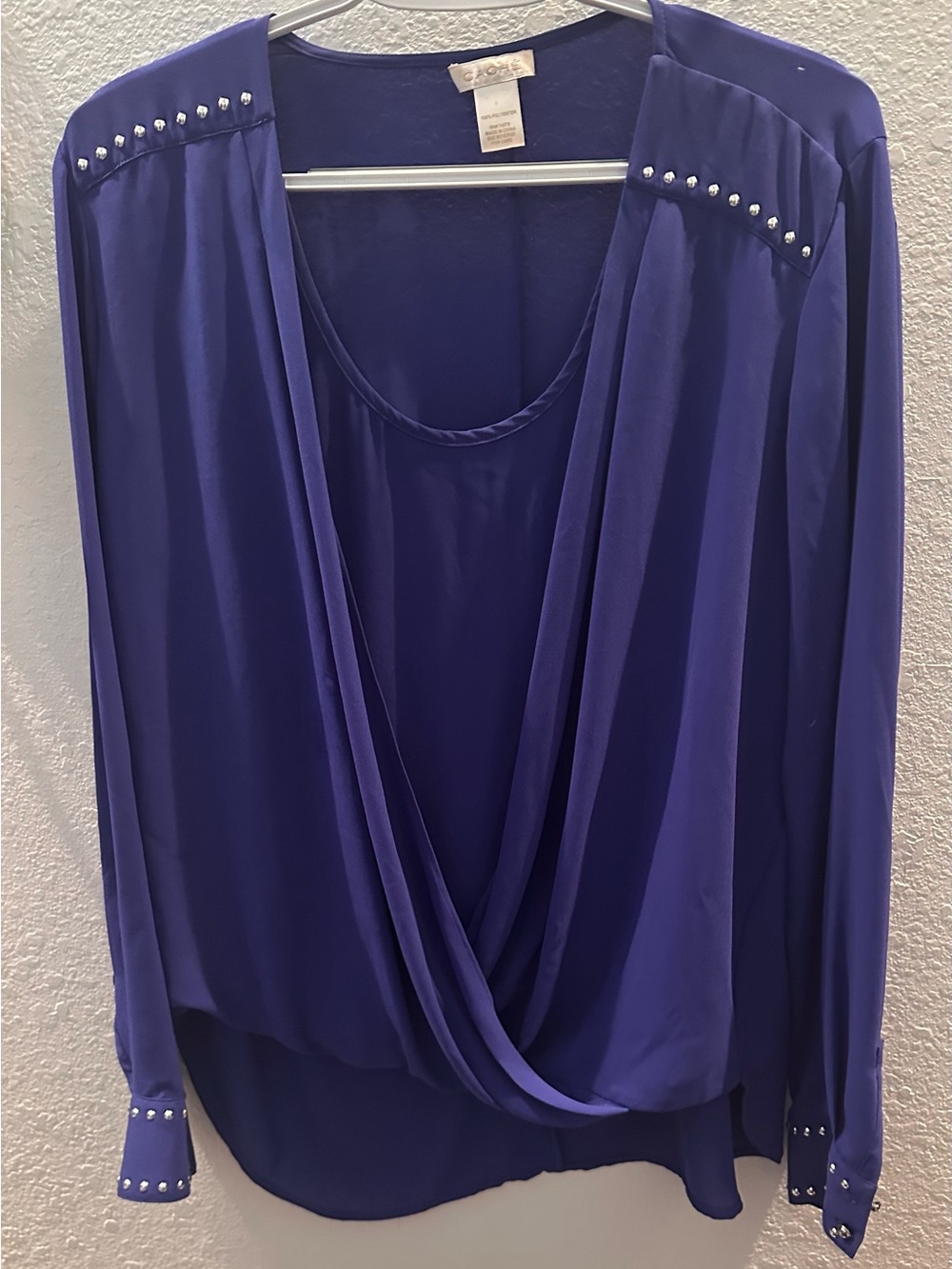 Notations Royal Blue Draped Blouse with Silver Stud Accents